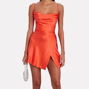 Retrofete Ariella Silk Cowl Neck Mini Dress‎ in Red Size M